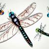 Fused Glass Dragonflies:
The large dragonfly is 5-1/4" x 3-1/2" (13cm x 9cm), small ones are 1-3/4" x 1-1/2" (4.5cm x 3.7cm). The large one sits on the wire legs about 1/4" off the table.