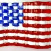 American Flag: 6"x9". woven fused glass basket weave, shaped into an S-curve so it stands up by itself.