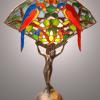 Twin Parrots Fan Lamp on Art Deco Lady base.