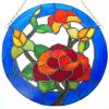 10" diameter rose suncatcher. Clear background contains clear glue-chip glass.