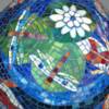 Koi Pond (Detail-2): 16" diameter sphere. Contains stained glass, Mexican smalti, vitreous glass, glass rods, glass nuggets, glass beads, and pebbles.
