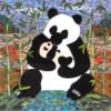 Mama Panda and Cub:
14"x14" mosaic, with fused glass for the pandas and the bamboo, art glass for the background. This piece is a tribute to the mama panda and the panda cub recently born at the National Zoo in Washington D.C., and to all other mothers who have recently given birth.