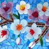 Cherry Blossom Mosaic, 8"x13". Contains bas-relief branches, and fused glass blossoms with raised petals.